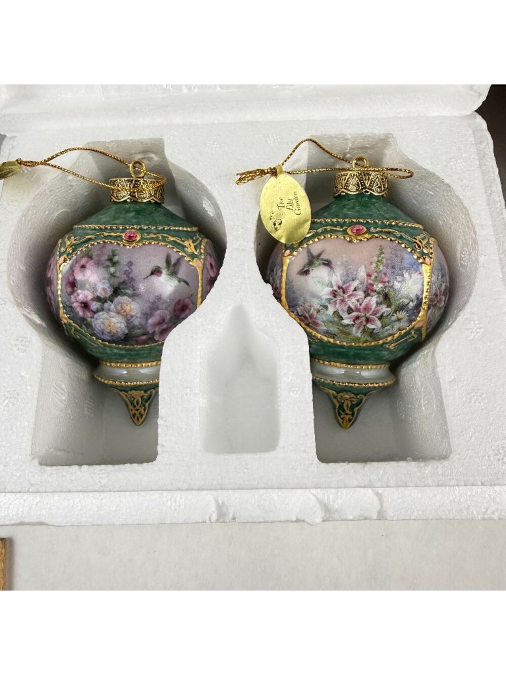 Vintage 1999 Lena Liu's Jeweled Hummingbirds Hollyhock and Lily Garden